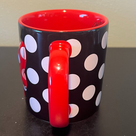 Disney Embossed MINNIE MOUSE Polka Dot Bow Mug ~ Black & Red w/ White Polka Dots - Picture 2 of 10